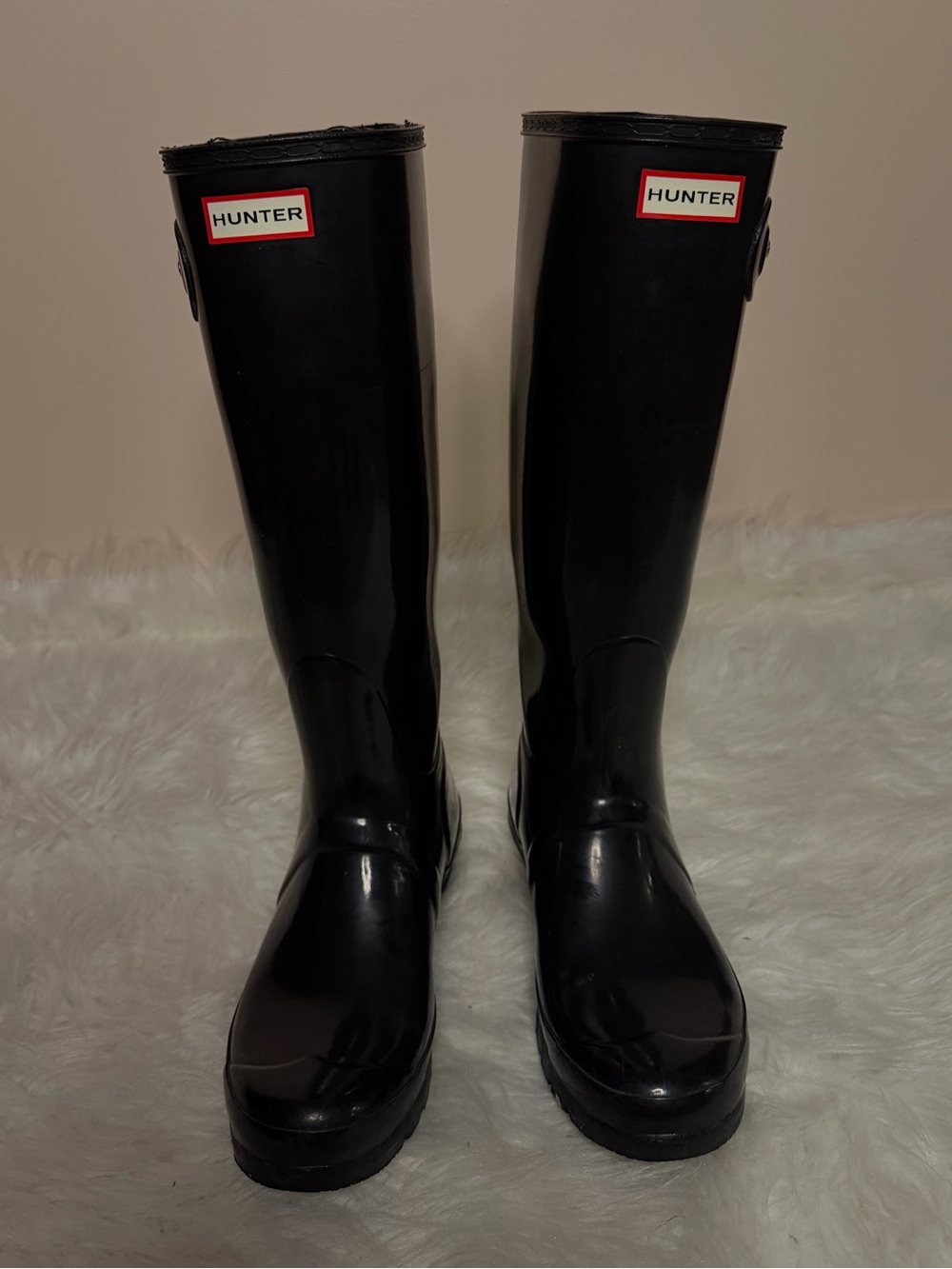 Hunter Glossy Black Knee-High Rain Boots